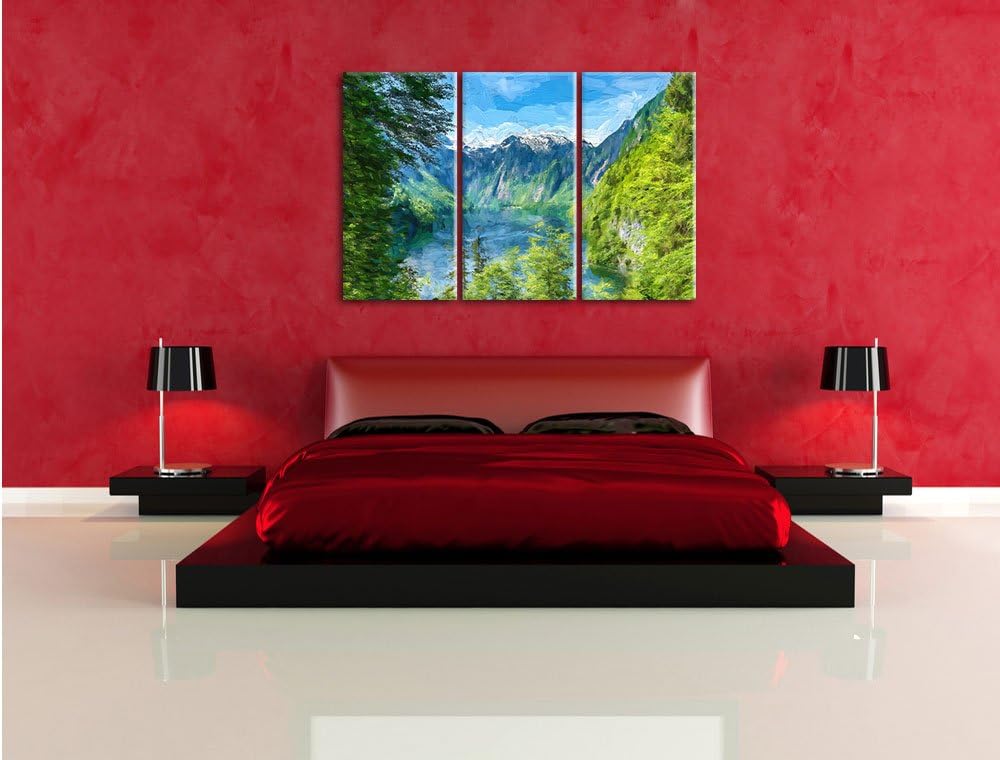 Pixxprint Blick auf den Königssee Kunst als Leinwandbild/Grösse: 3 Teilig (120x80) cm/Wandbild/Kunst