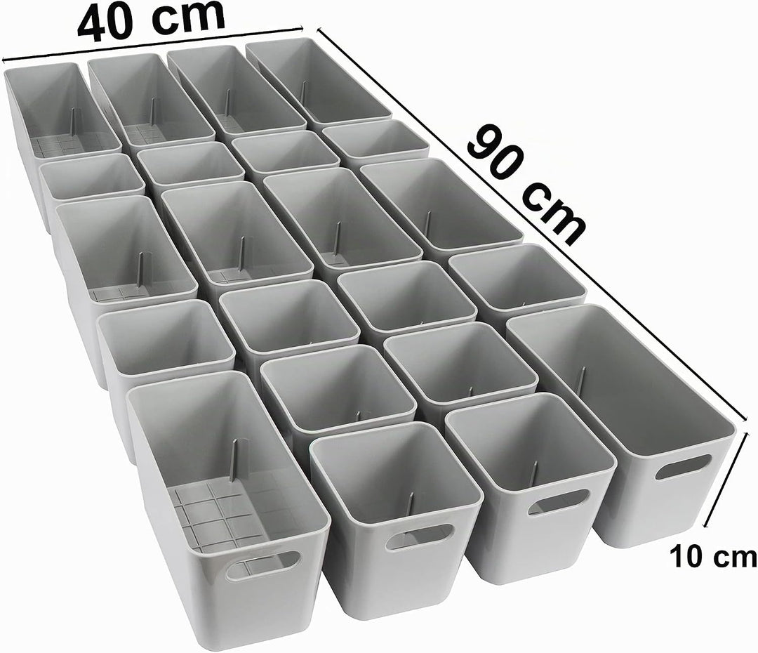 22 Teile Organizer Set - 10 cm hoch - in 3 Grössen - grau - Schubladeneinsatz - passend für Schublad