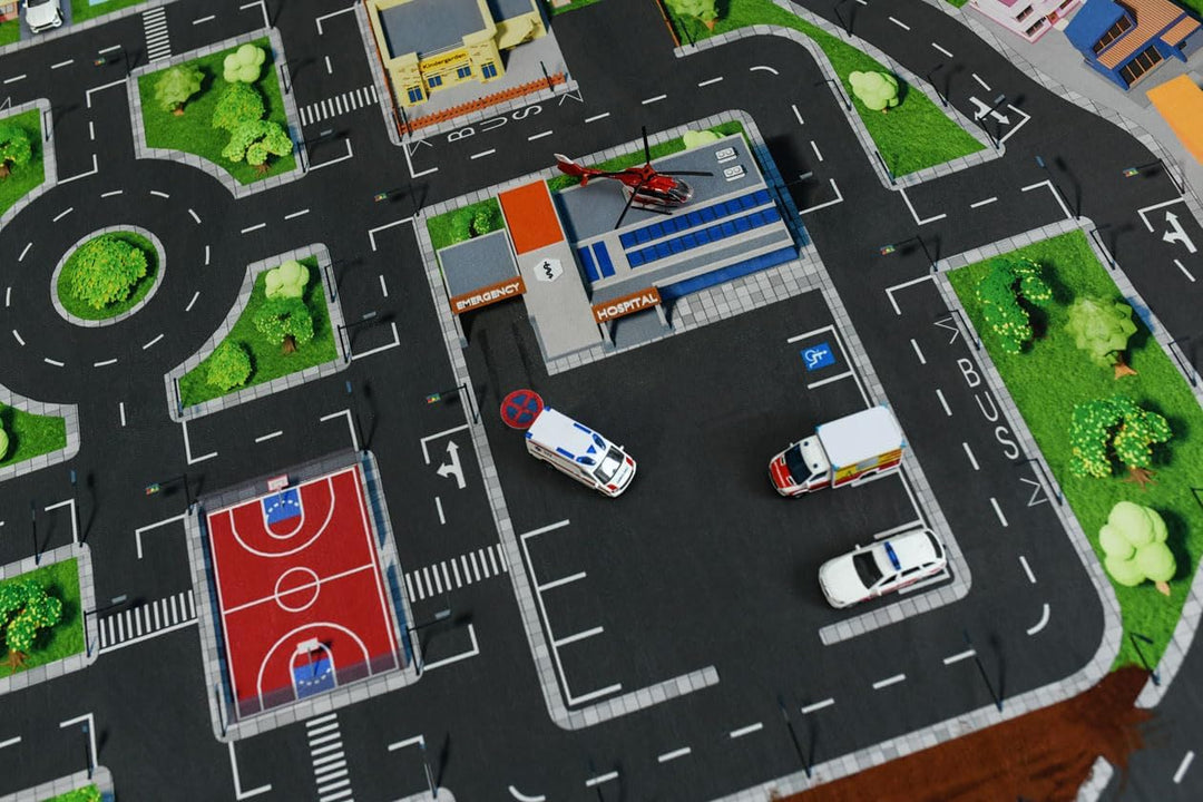 Kinder Spielteppich Strasse & Auto (200x160 cm) - abwaschbar, rutschfest &-zertifziert - Teppich Jun