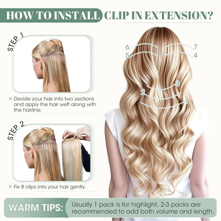 Rich Choices Clip in Extensions Echthaar 8 Stück Clip Extensions 25cm 