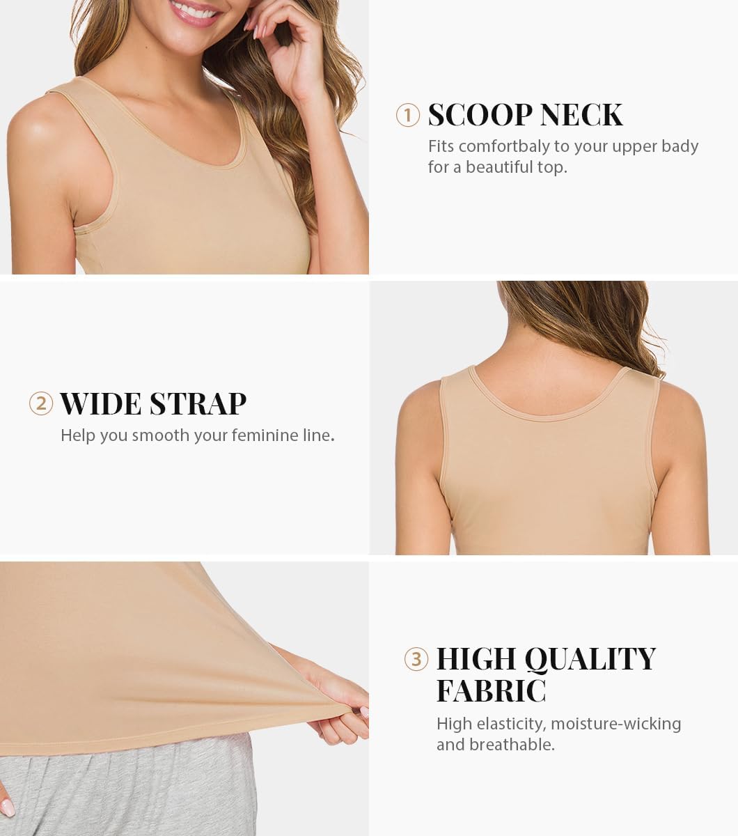 Knuffnee Damen Stretch Unterhemd Basic Tank Tops Workout Unterhemden Tops 4er Pack L Schwarz/Weiss/B