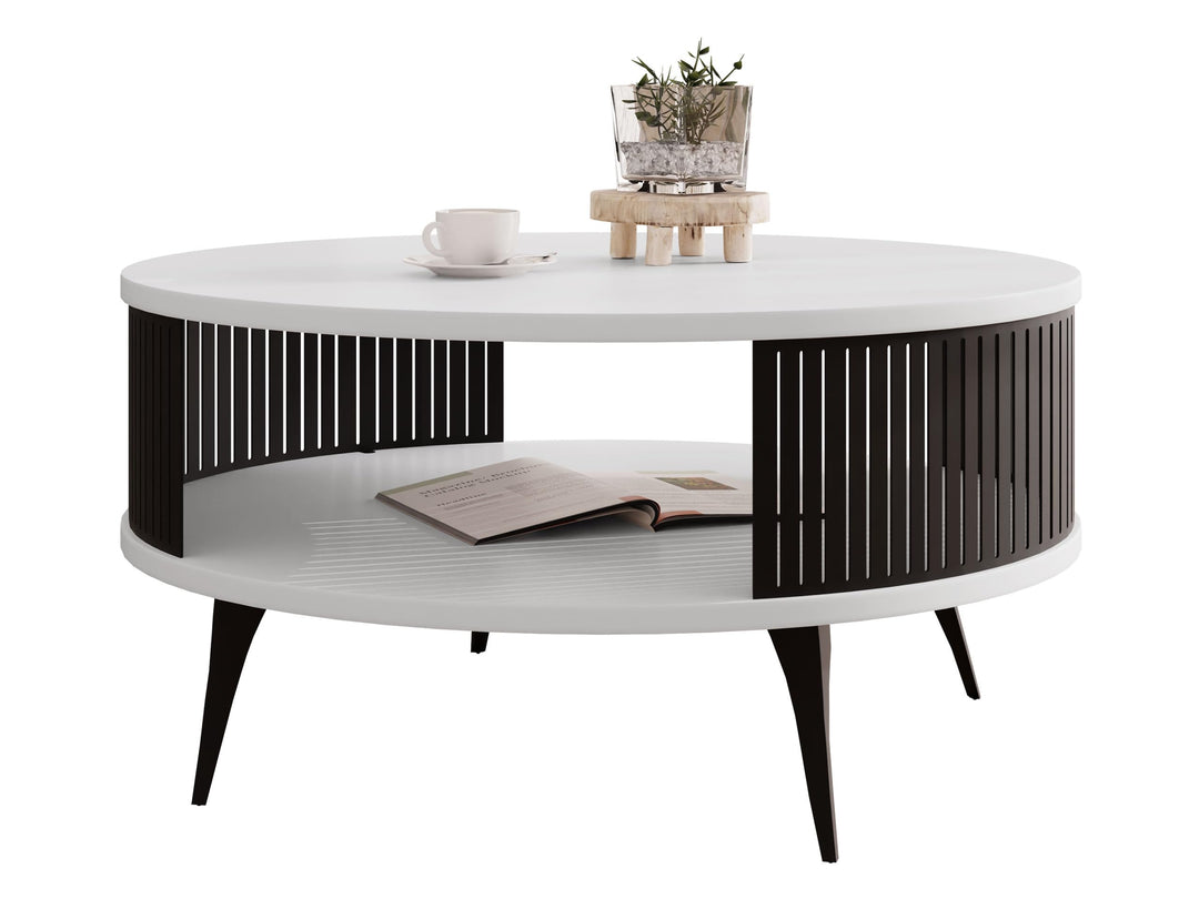 Mirjan24 Couchtisch mit Ablage Rajkon, Runde Form, Metallbeine, Kaffeetisch, Wohnzimmertische, Beist