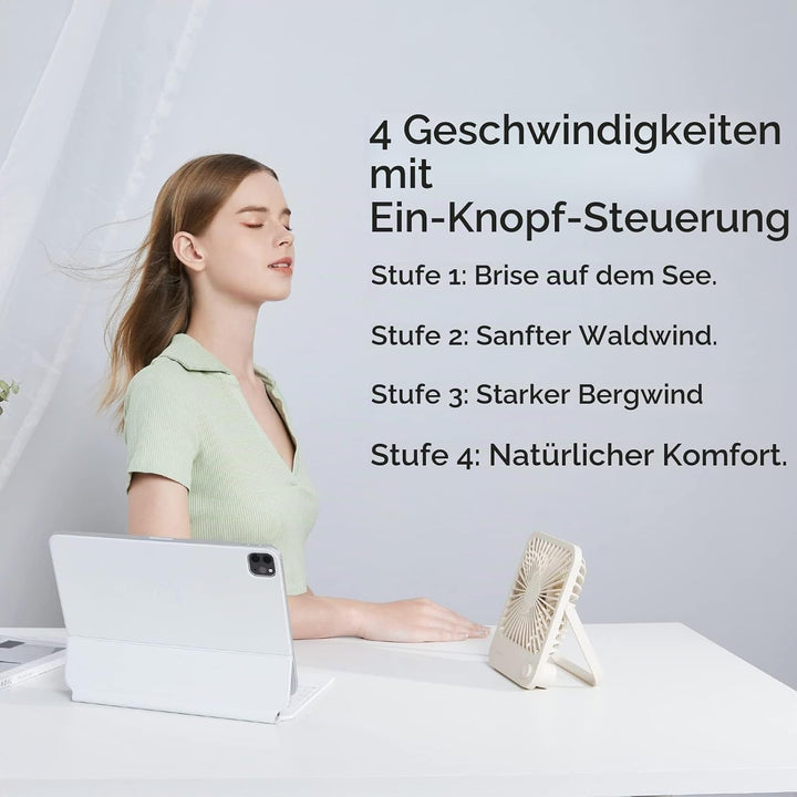 JISULIFE Tischventilator Batterie Wiederaufladbarer Ventilator，4500mAh 180° Faltbarer Tragbarer Pers