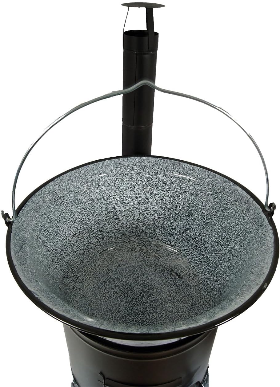 Set Ungarischer Holzofen 45 mit Gulaschkessel 50 L Emaille mit Bügel Gulaschkanone mit Suppentopf