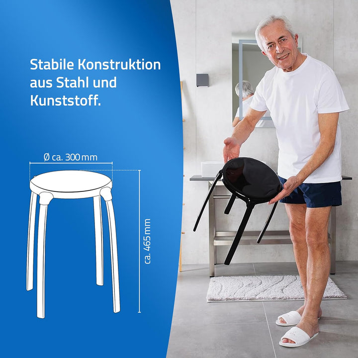 RIDDER – Bad-Hocker Max Ø 30x46,5cm, schwarz, PP/Stahl | Stabiler Duschhocker mit rutschfesten Füsse