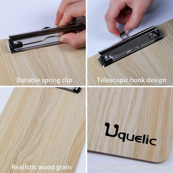 Uquelic Klemmbrett/Schreibbrett/Clipboard A4-4Pcs Klemmbretter A4 Eleganz Luxus Holzmaserung Abgerun
