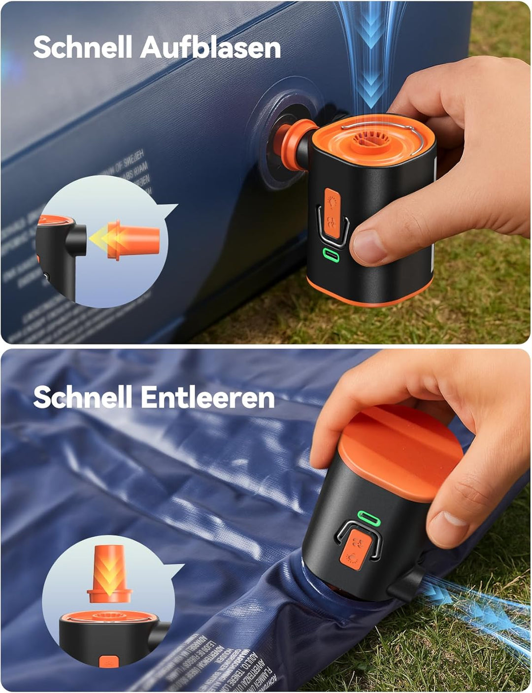 JOYROOM Elektrische Luftpumpe Kompakte für Luftmatratze mit Campinglampe, 4.8 kPa Wiederaufladbare L