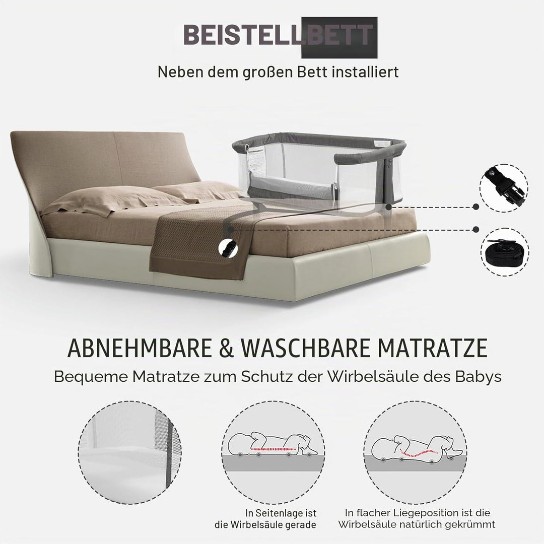 3 in 1 Babybett, Babywiege, Babywiege, Babybett, Nachttisch, Reisebett, mit Matratze und Wickeltisch