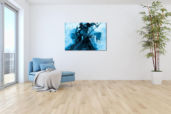 deyoli Mittelalter - Illustration Format: 80x60 Effekt: Monocrome Blau als Leinwandbild, Motiv ferti