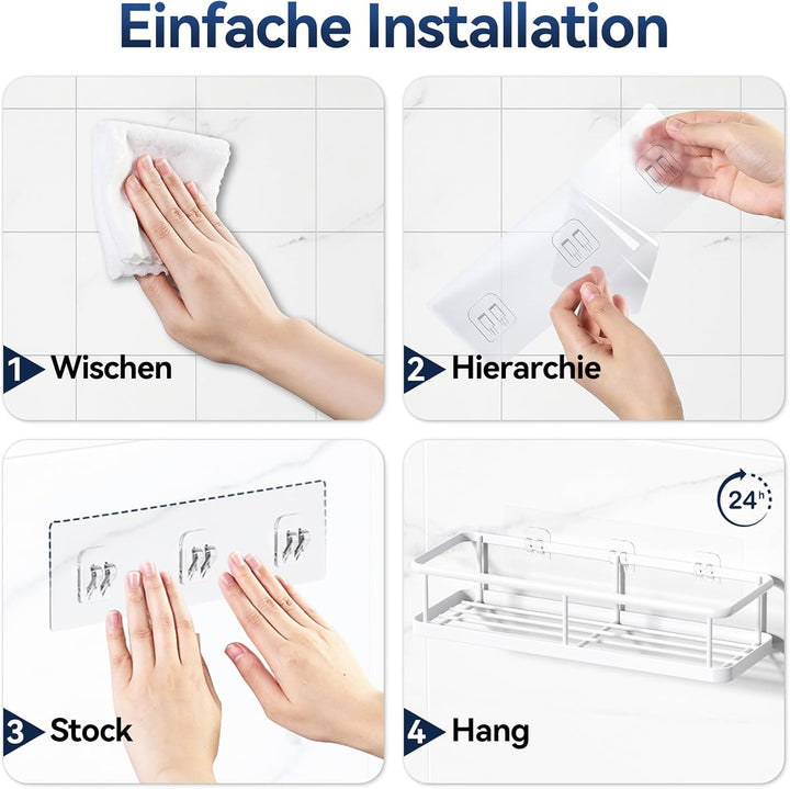 YASONIC Duschablage Ohne Bohren Set, 100% Rostfreie Duschregal (6-Teilig) Weiss Duschablage Set (6-T