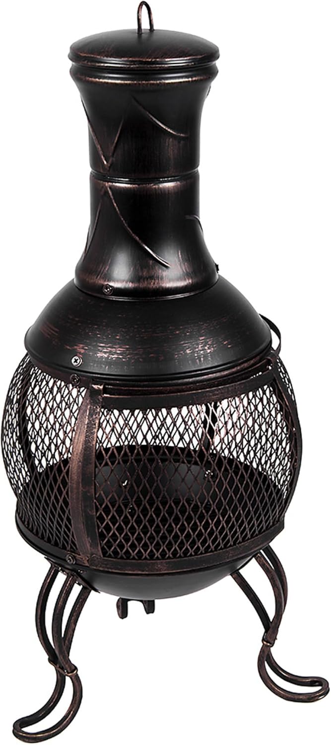 Home Discount® Terrassenheizung, Gartenkamin, Grill, aus Stahl, Schwarz und Antikgold Modern, Modern