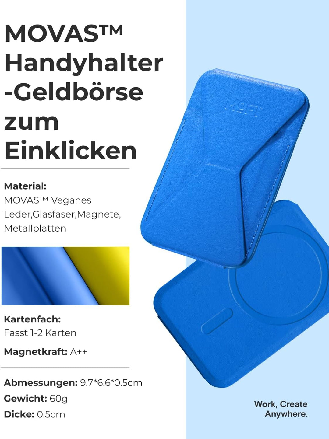 MOFT MagSafe Wallet Ständer für iPhone 15/14/13/12 Serie Kompatibel mit MagSafe, MOVAS Vegan Leder M