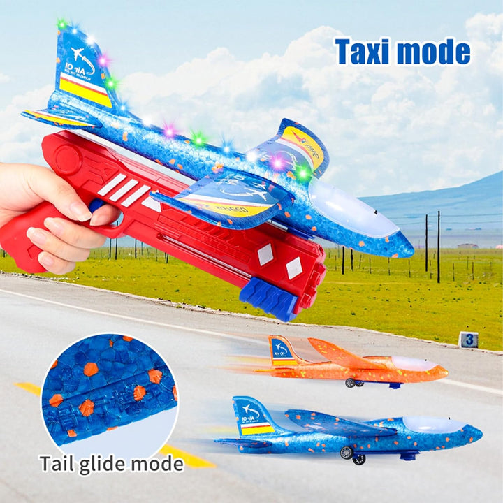 Flugzeug Spielzeug,Styropor Flugzeuge für Kinder mit Katapult & LED – 3 Flugzeug-Spielzeug Set,Wurfg