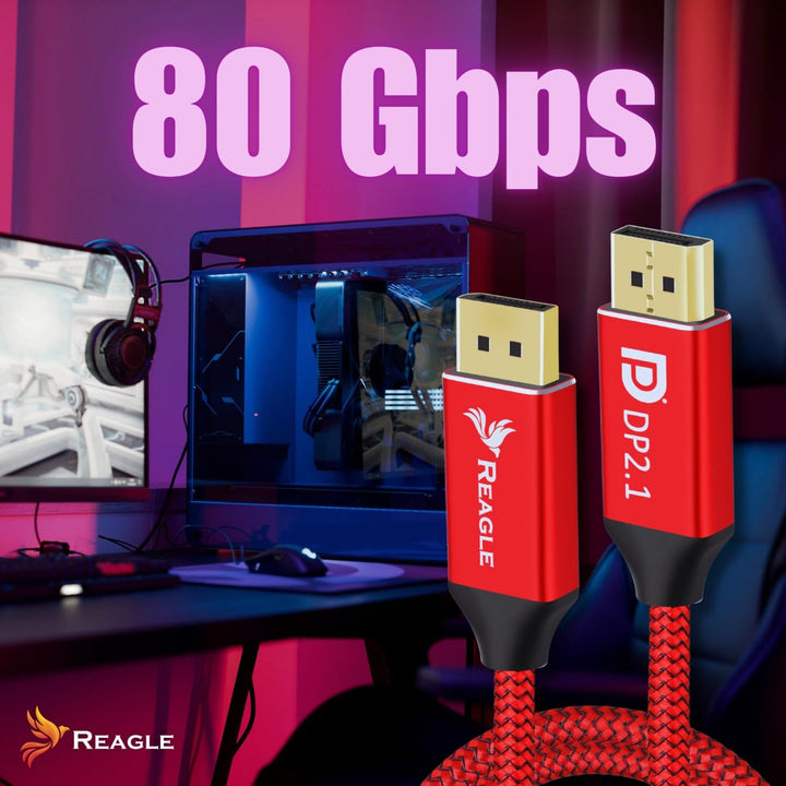 Reagle DisplayPort Kabel, DP 2.1, 8K@120Hz, 4K@320Hz 240Hz, FREESYNC GSYNC 80Gbps, Nylongeflecht HDR