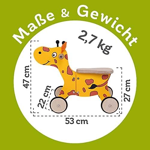 Kinder Rutscher aus Holz Giraffe Happy, Holzrutscher mit 4 Rädern, Handgriffen & Flacher Sitzfläche,