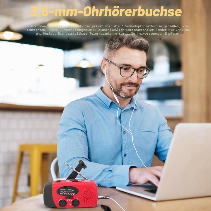 Notfall Wetterradio, Tragbares AM FM NOAA WB Radio mit 2000 mAh, Solar Handkurbel, Taschenlampe, für