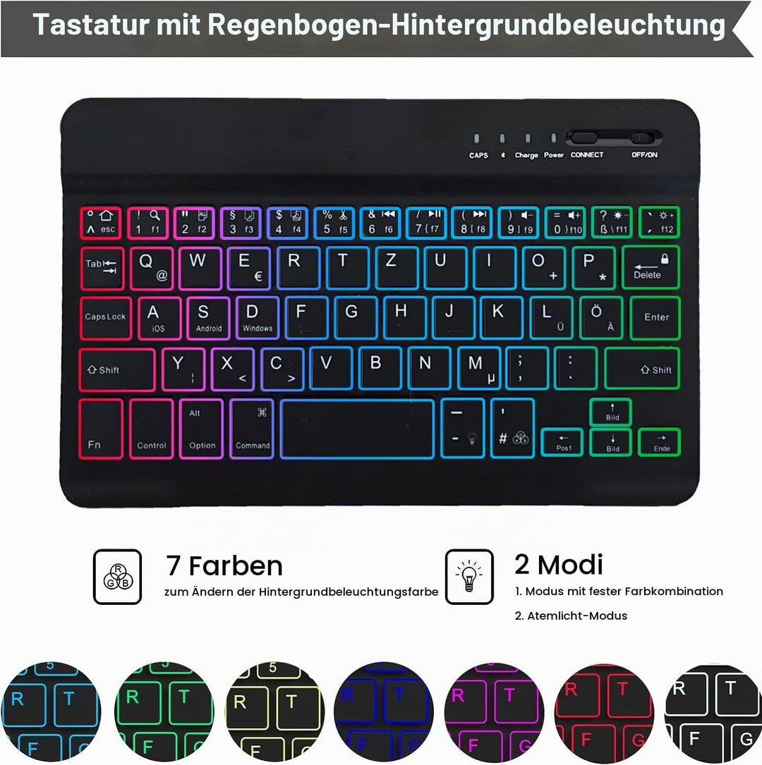 Tastatur Hülle mit Schutzfolie für Samsung Galaxy Tab A11/A9 8.7 Zoll (2025/2023) Tablet, 7-Farben B