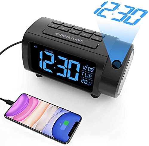 LIORQUE Projektionswecker Radiowecker Digital Wecker mit Radio Snooze Wochenendmodus Temperatur USB