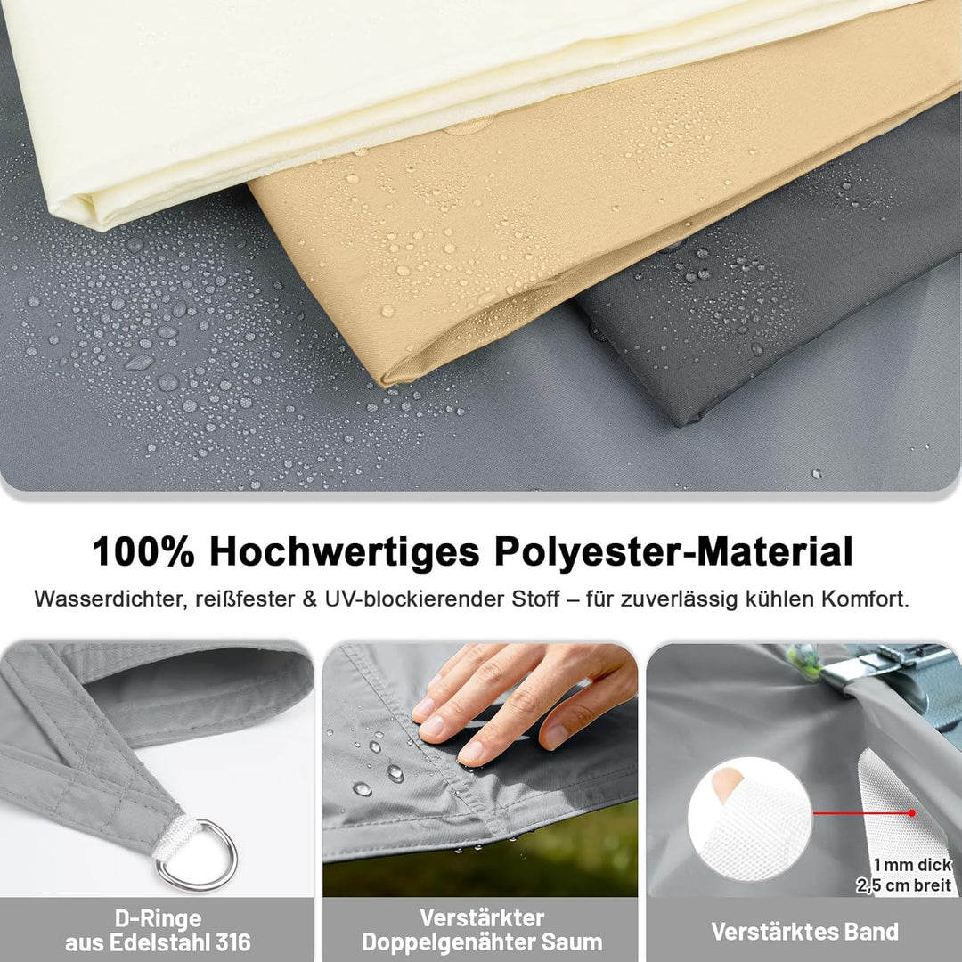 LOVE STORY Sonnensegel Dreieckig 4x4x5.65m Wasserdicht Hellgrau Sonnenschutz Windschutz Segel PES Po