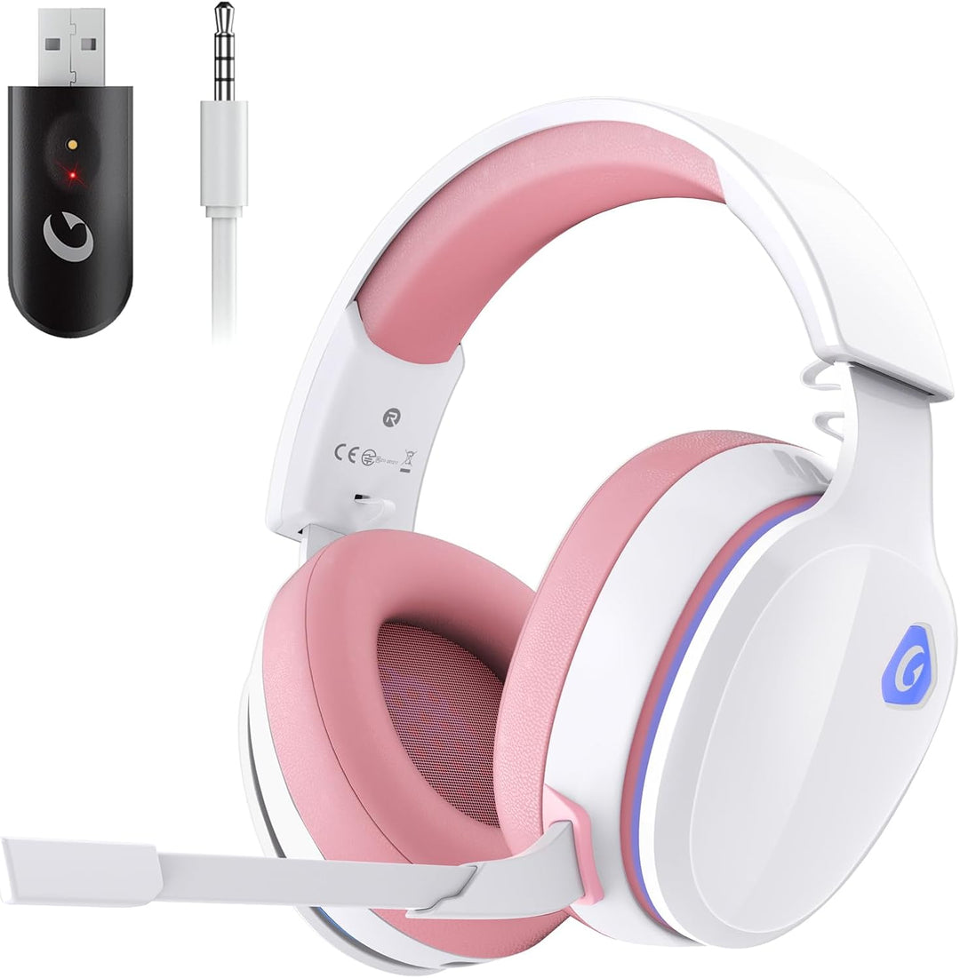 Gvyugke Gaming Headset Wireless, Pink Gaming Kopfhörer Kabellos mit Abnehmbares 3D-Stereomikrofon, B
