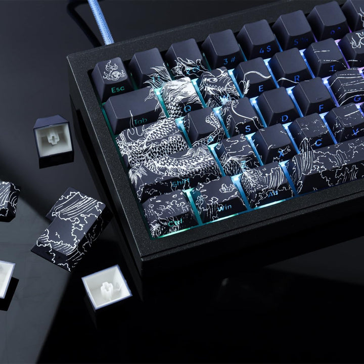 PBT Tastenkappen, 135 Tasten Double Shot Tastenkappen Seite graviert Transparent Keycap Set Cherry P