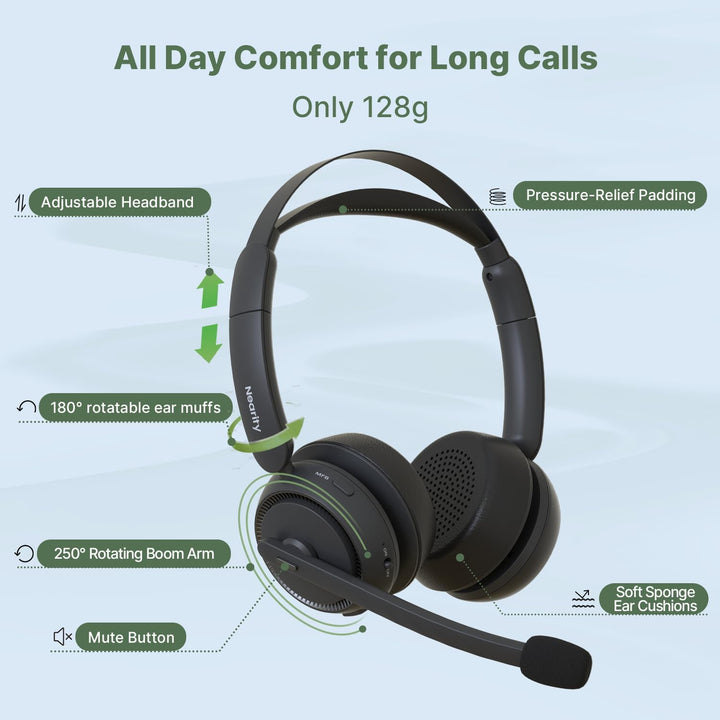 NEARITY EP320 Wireless Headset mit Mikro für Arbeit, Bluetooth-Headset mit Geräuschunterdrückung, US