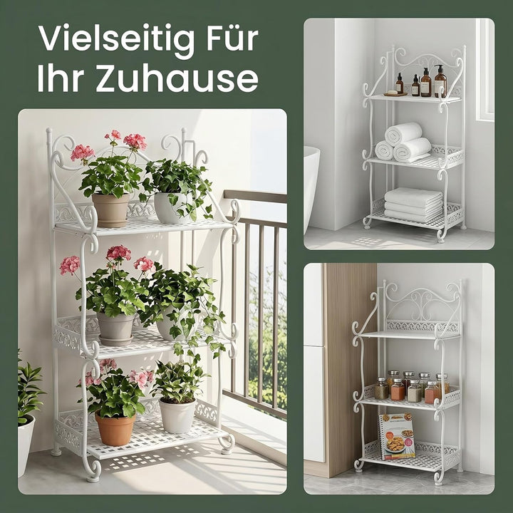 Zusammenklappbares Pflanzenregal aus Metall, Blumenständer im für Innen &amp; Aussen, Eisen-Regal für Ba