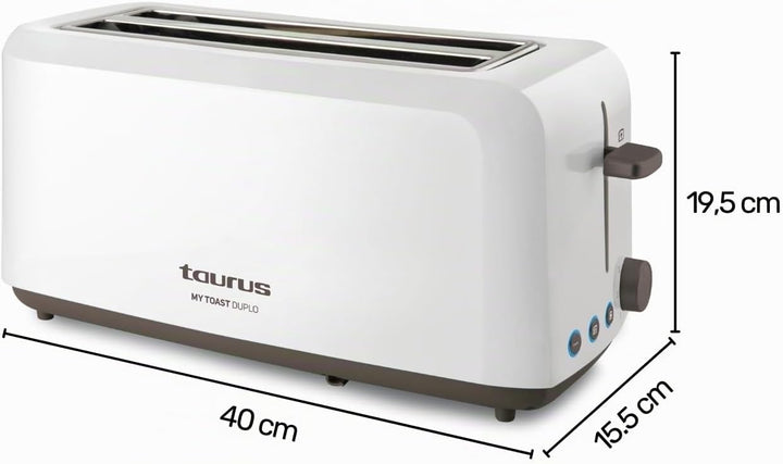 Taurus Toaster | Mytoast Duplo | breite Toastschlitze | 1450W | Stopp-, Wiederaufwärm- und Auftaufun