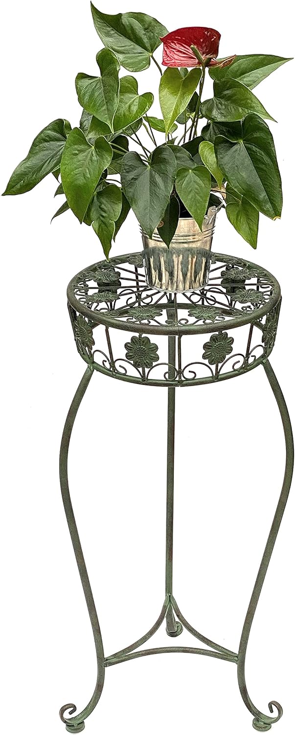 DanDiBo Blumenhocker Metall Grün Rund 75 cm Blumenständer 96008 L Blumensäule Antik Pflanzenständer
