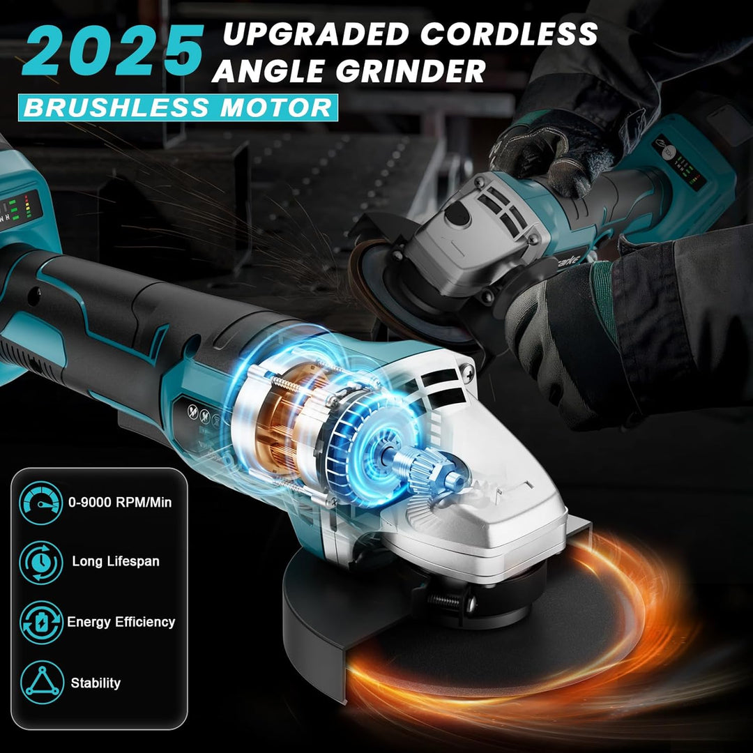 Ecarke Akku Winkelschleifer kompatibel mit Makita Akku 18V Li-Ion, 900W Bürstenloser Profi-Schleifer