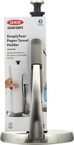 OXO Good Grips SimplyTear Standing Paper Towel Holder, Brushed Stainless Steel Good Grips Simply Tea