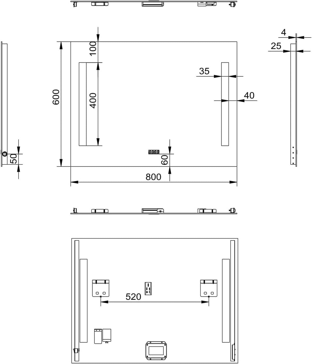 Talos Star Badspiegel mit Beleuchtung 80x60 cm – LED Badezimmerspiegel – Wandspiegel mit LED Lichtau