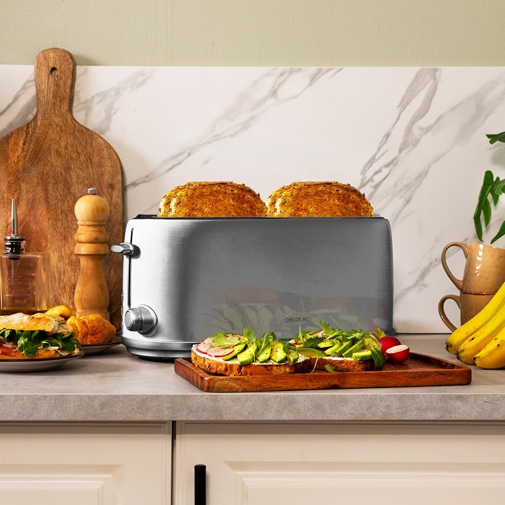 Cecotec Toaster 4 Scheiben Toast&Taste 1600 Retro Double Inox, 1630 W, 2 Breite und Lange Schlitze v