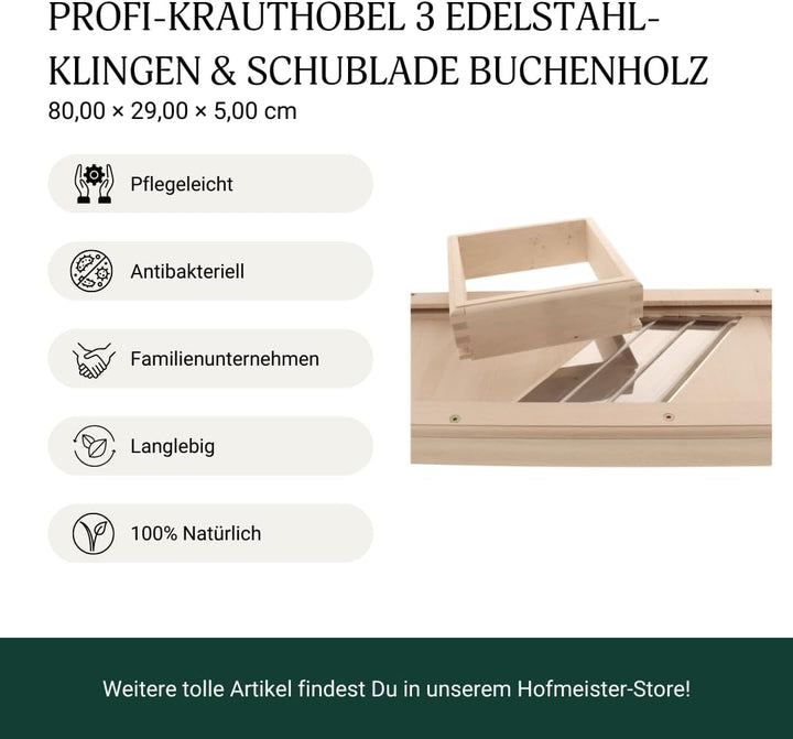 HOFMEISTER® Profi-Krauthobel Edelstahl-Klingen 80 cm - sicheres Schneiden von Weisskraut & Rotkraut