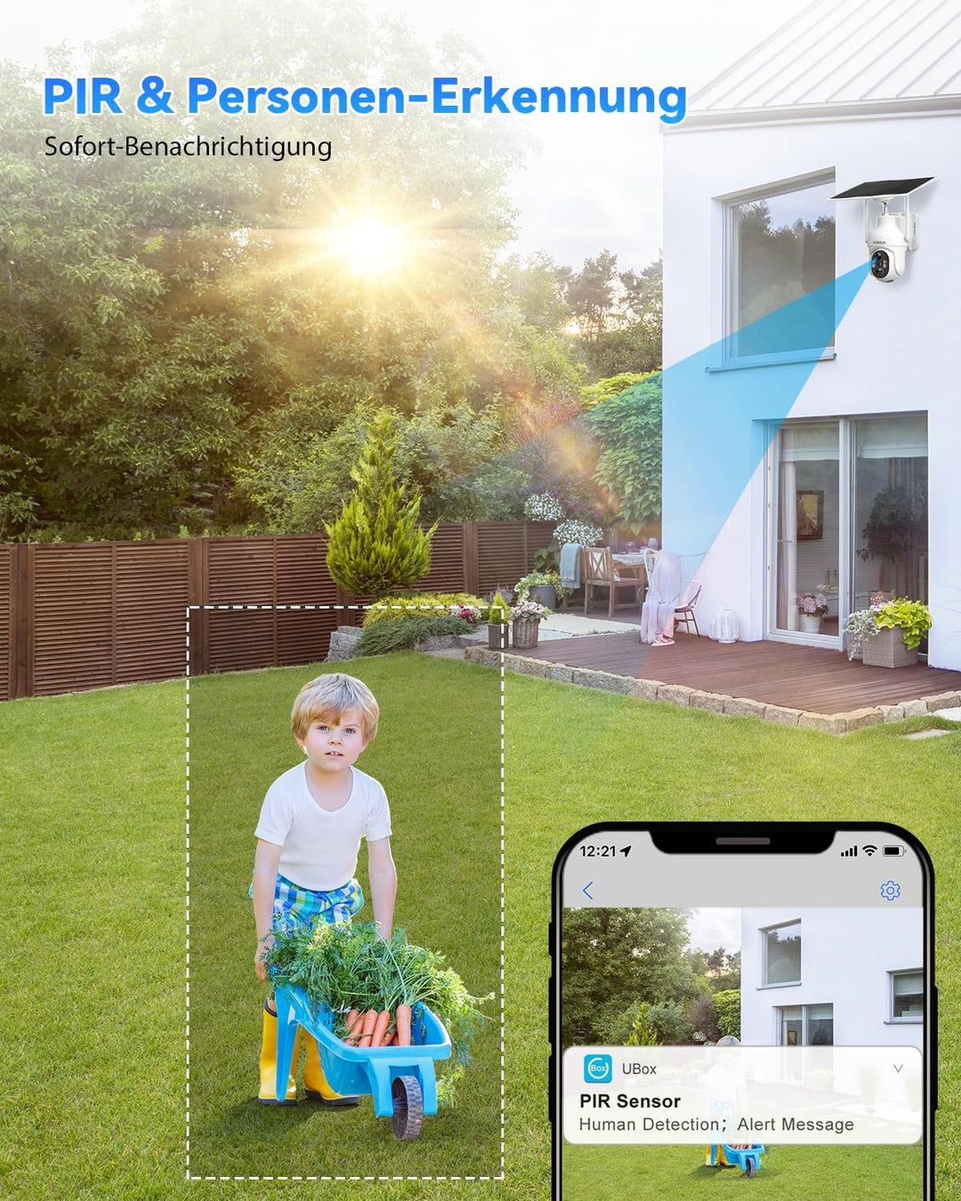 Xega 4G LTE Überwachungskamera Aussen Akku mit SIM Karte Solarpanel, 2K 3MP Kabellos Solar IP Kamera