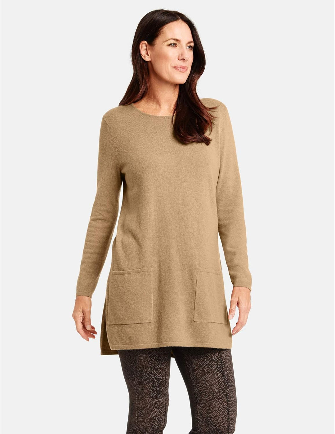 Gerry Weber Damen Pullover Mit Wolle Und Kaschmir Figurumspielend, Leicht Ausgestellt Camel-Melange