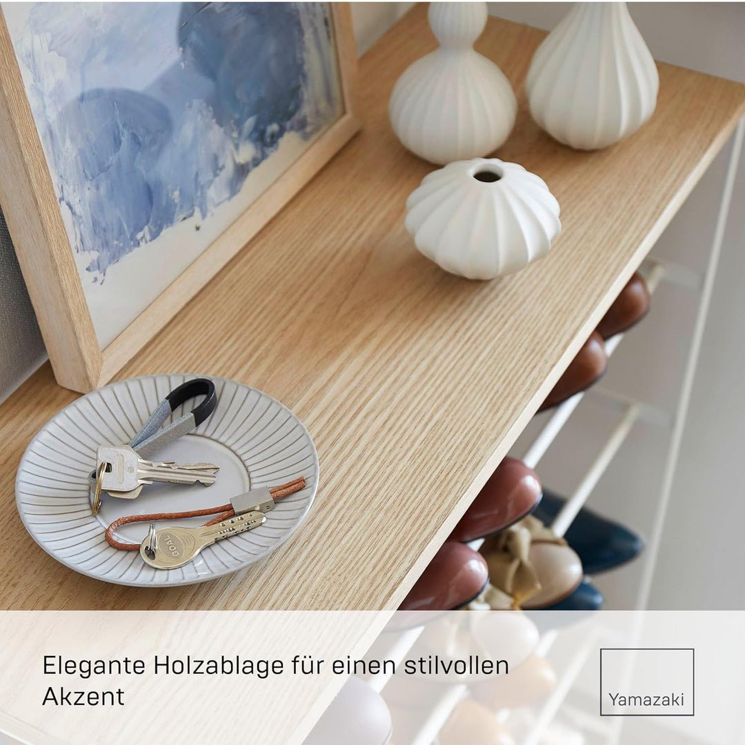 Shoe rack with wood top board - Tower - white Single Weiss, Single Weiss