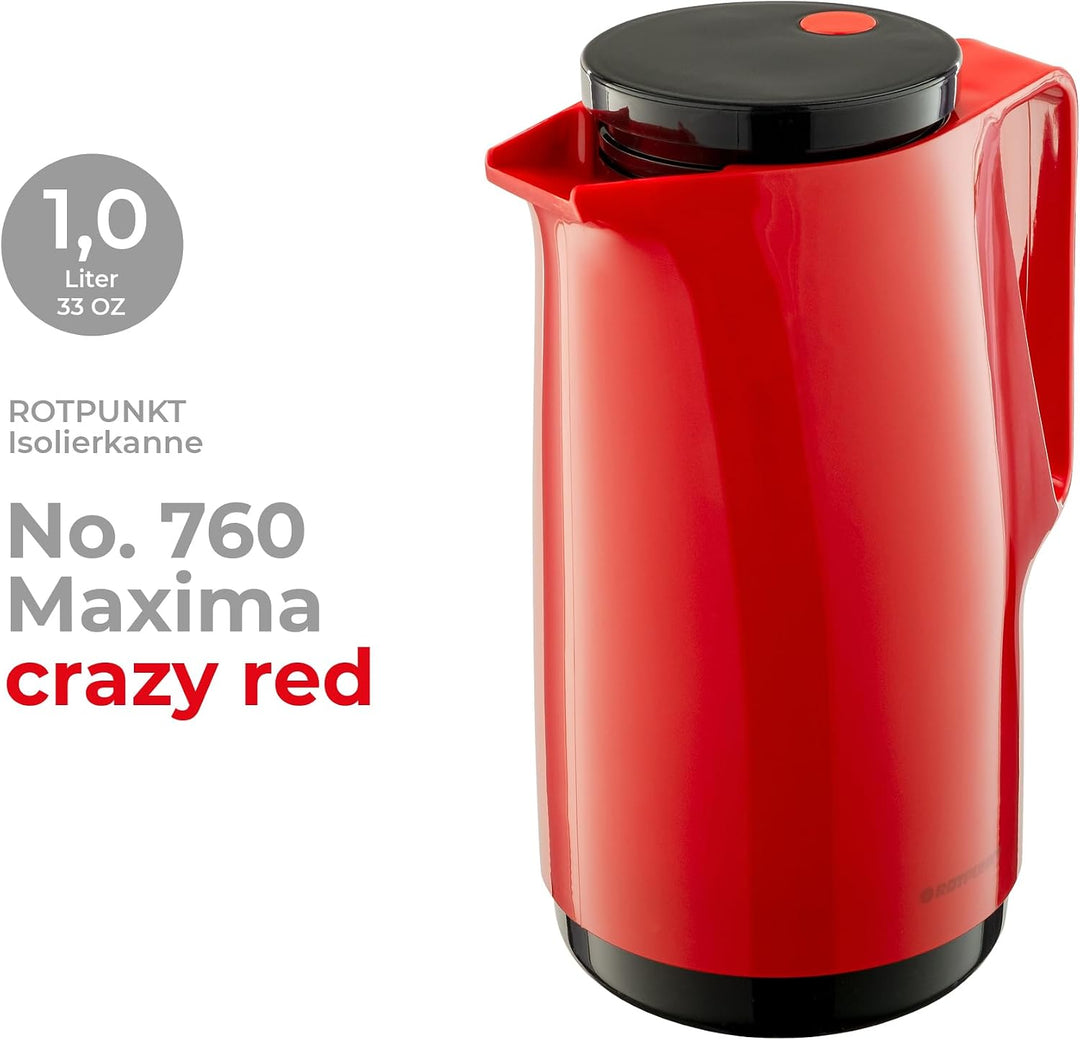 ROTPUNKT Isolierkanne 760 Maxima 1,0 l | Zweifunktions-Drehverschluss | BPA-frei - gesundes Trinken
