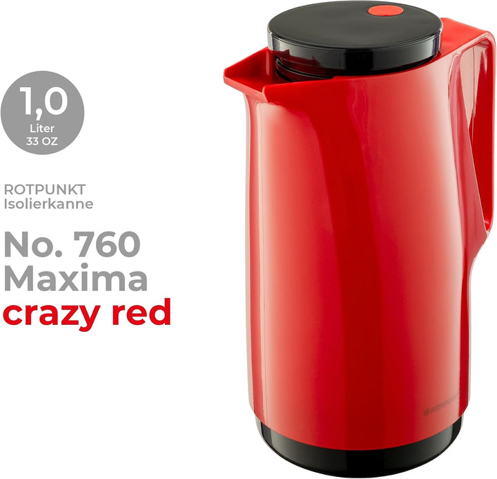 ROTPUNKT Isolierkanne 760 Maxima 1,0 l | Zweifunktions-Drehverschluss | BPA-frei - gesundes Trinken