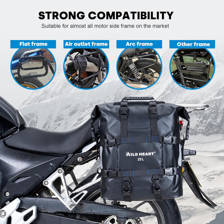 WILD HEART Motorrad Seitentasche Edelstahl Federung wasserdichte Tasche 20L/25L wasserdicht Pianner