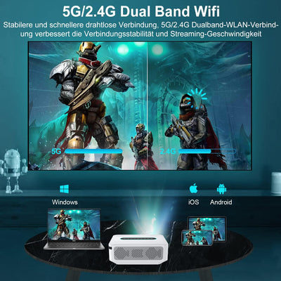 4K Support Beamer mit 5G WiFi und Bluetooth, XGODY X1 12000L Native 1080P HD Eingebaute Android OS P