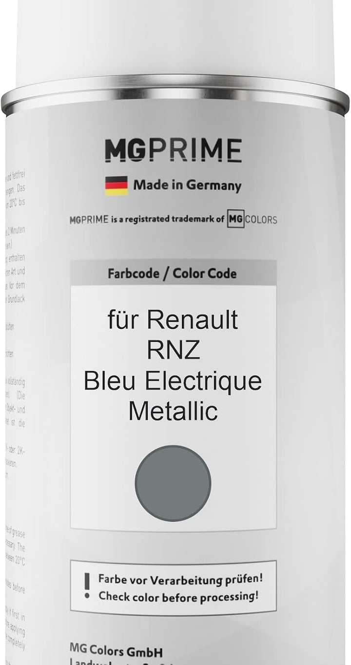 MG PRIME Autolack Sprühdosen Set für Renault RNZ Bleu Electrique Metallic Basislack Klarlack Spraydo