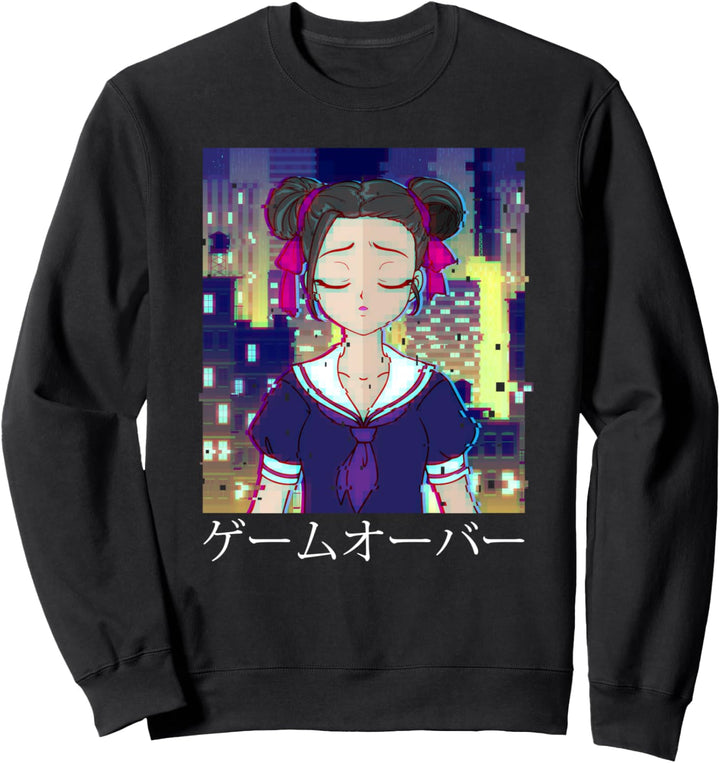 Trauriges Anime-Mädchen-Spiel über ästhetischem Japanisch Sweatshirt