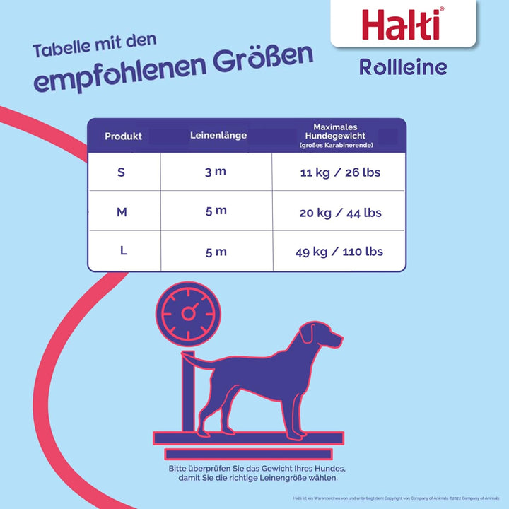HALTI Rollleine - Hundeleine mit Reflektorgewebe, ergonomischer weicher Gelgriff und patentierte ein