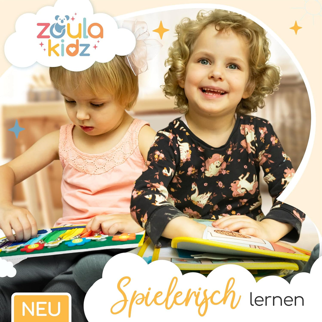zoula kidz® Busy Board deutsch - Quiet Book - Beschäftigung im Flugzeug Kleinkind - Spielzeug für Fl