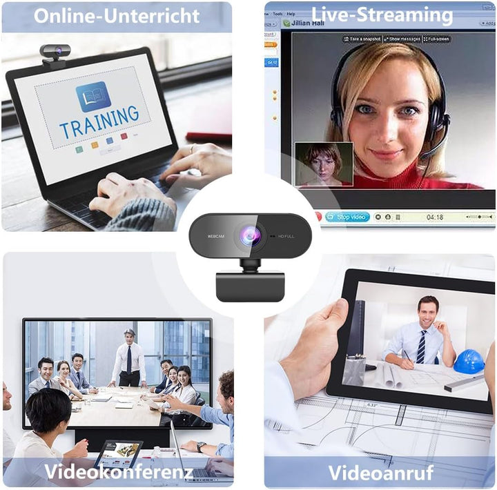Webcam mit Mikrofon,1080P Full HD Kamera PC Laptop,USB Web Cam Plug&Play,Externe Streaming Camera,Mi