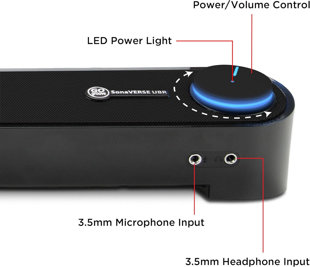 GOgroove Soundbar für PC Lautsprecher für Computer: Tragbarer 2.0 Stereo Speaker mit Eingebauten Sou