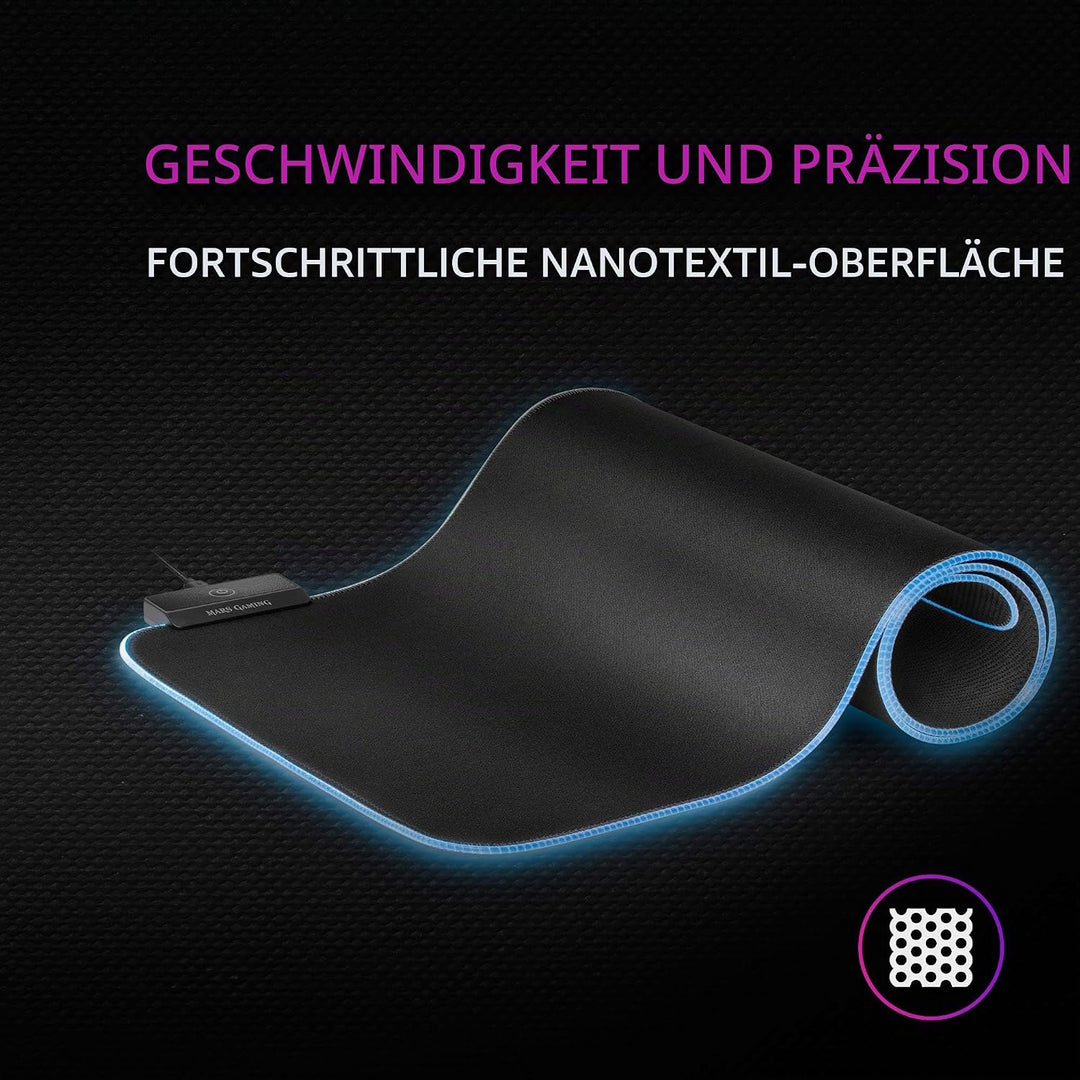 Mars Gaming MMPRGB2, Mauspad Gmaing XXL, RGB 12-Modi, 2X USB 2.0, Schwart, MMPRGB2