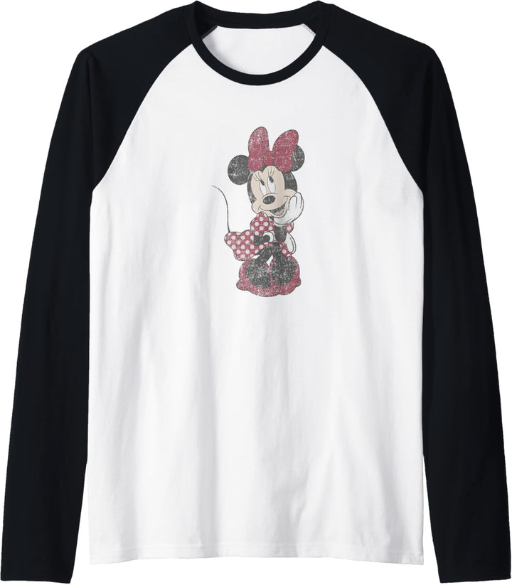 Disney Mickey And Friends Minnie Mouse Shy Vintage Raglan