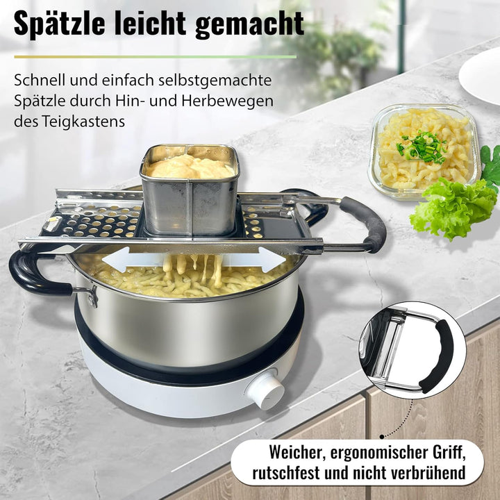 Spätzlehobel,Spätzlepresse mit Gummigriff,Spätzlereibe aus hochwertigem Edelstahl spülmaschinenfest,